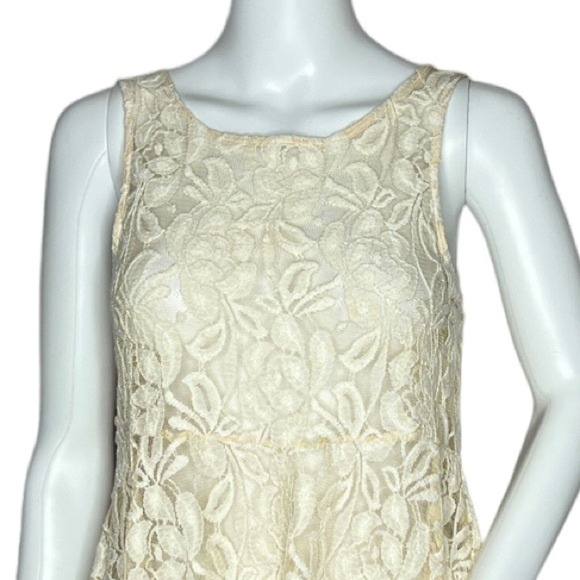 Free People Dress Womens XS Cream Miles Of Lace Sheer Lace Mini Neutral Feminine - Picture 4 of 7